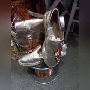 A New Day Metallic Rose Gold Espadrille Slip On Paired With Mossimo Crossbody